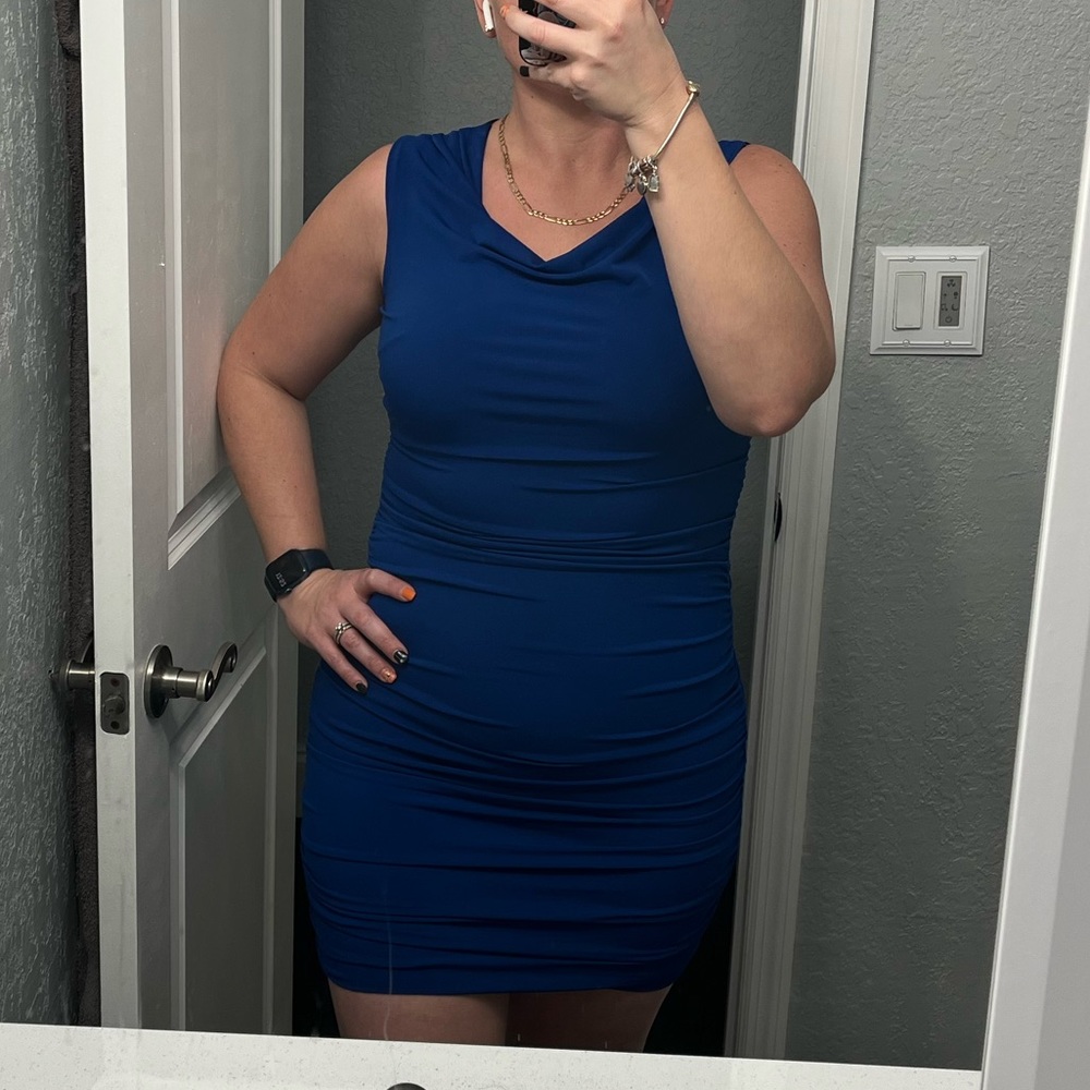 Fitted Blue With Black Lace Back Dress